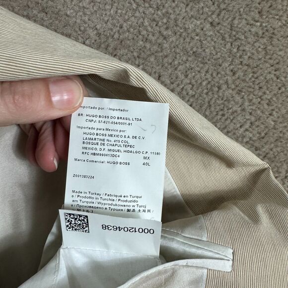Hugo Boss Sharp1 Blazer Sport Coat‎ Mens 40 Long Tan Stretch Pinstriped Jacket - Picture 12 of 15